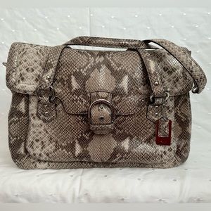 Coach Snake-Print Shoulder Bag in Taupe and Brown